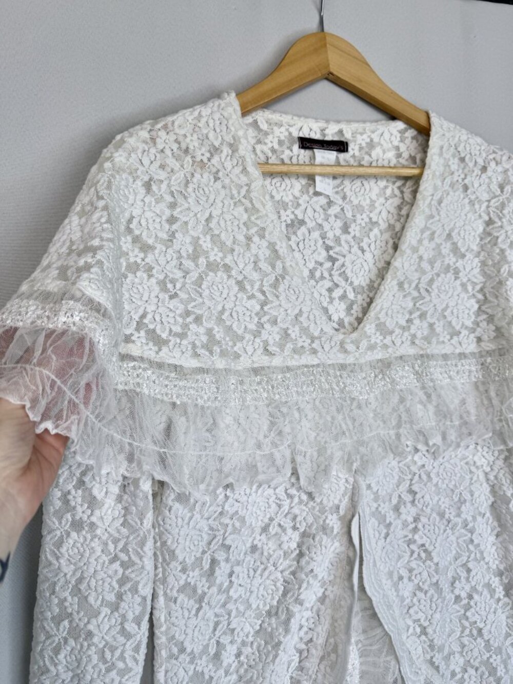 90s Vintage Design Today's White Stretch Lace Tunic Maxi Skirt Cord Set Large - Picture 3 of 16